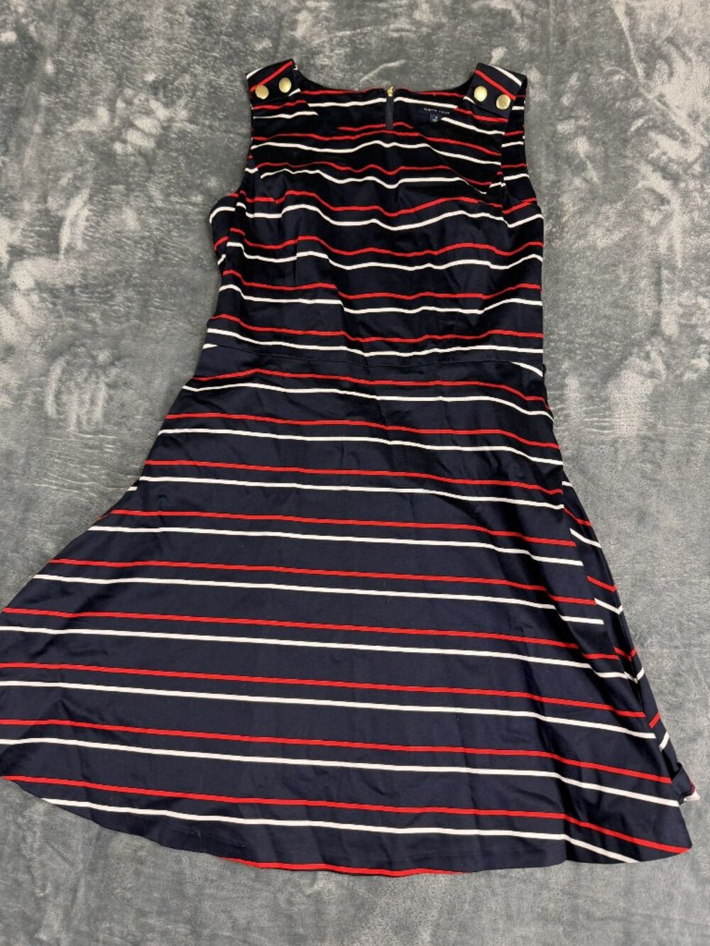 Tommy Hilfiger Womens Navy Red Striped Sleeveless Gold Button Dress 8